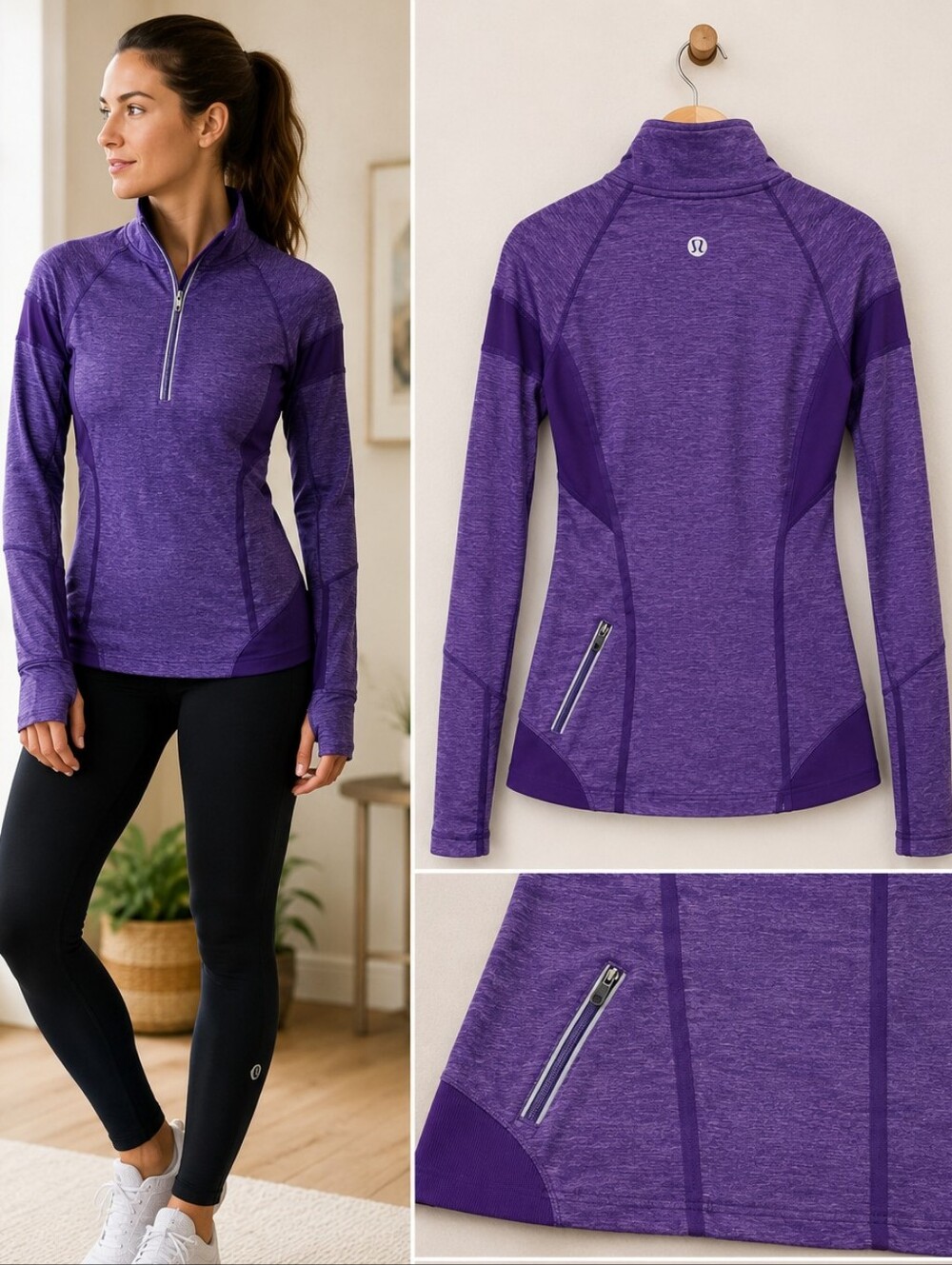Lululemon Size 4 Purple Half Zip Running Pullover Thumbholes Zip Pocket